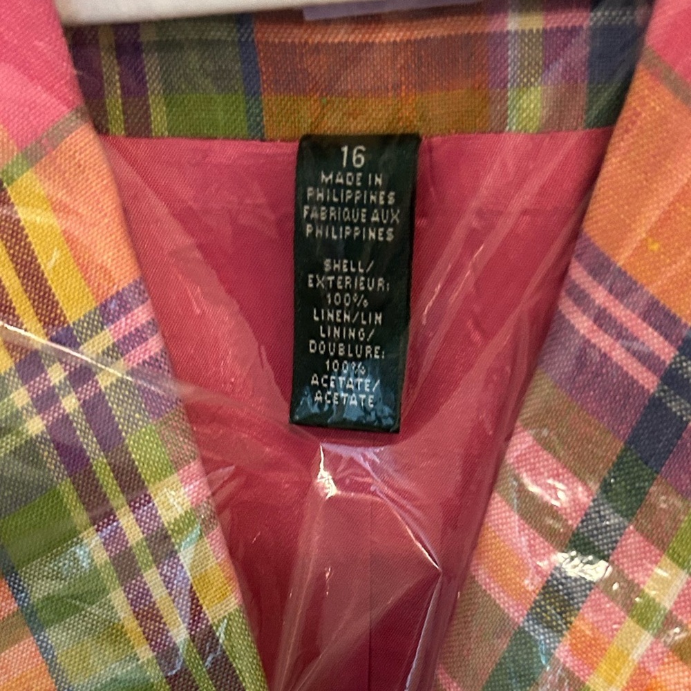 LAUREN by RALPH LAUREN PLAID JACKET BLAZER 100% LINEN - NWOT - Picture 12 of 12